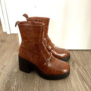 ASOS Truffle Collection Brown Croc-Embossed Ankle Heel Boots